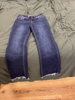 Women's Dark Blue Raw-Hem Wide Leg Jeans